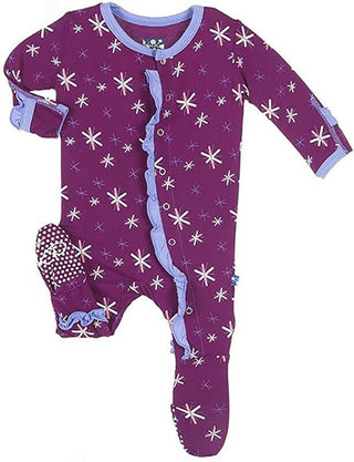 Girl's Print Bamboo Muffin Ruffle Footie with Snaps - Melody Snow KicKee Pants