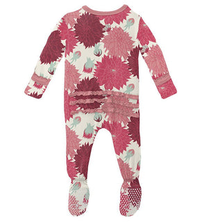 Girl's Print Bamboo Muffin Ruffle Footie with Snaps - Natural Dahlias Baby & Toddler Sleepwear