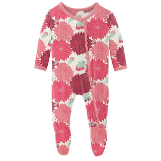 Girl's Print Bamboo Muffin Ruffle Footie with Snaps - Natural Dahlias Baby & Toddler Sleepwear