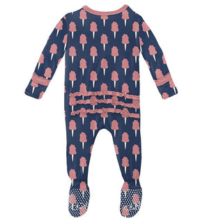 Girl's Print Bamboo Muffin Ruffle Footie with Snaps - Navy Cotton Candy Baby & Toddler Sleepwear