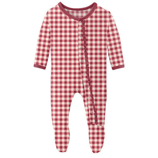 Girl's Print Bamboo Muffin Ruffle Footie with Snaps - Wild Strawberry Gingham Baby & Toddler Sleepwear