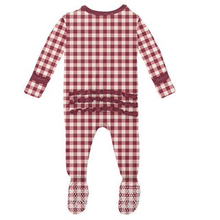 KicKee Pants Girls Print Muffin Ruffle Footie with Snaps - Wild Strawberry Gingham