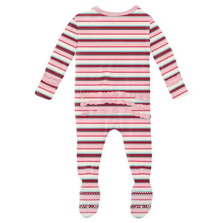 Girl's Print Bamboo Muffin Ruffle Footie with Zipper - Anniversary Bobsled Stripe (WCA22) Baby & Toddler Sleepwear