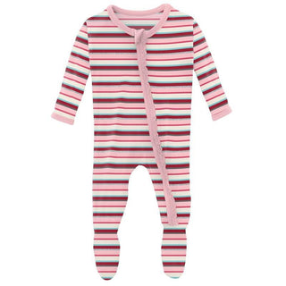 Girl's Print Bamboo Muffin Ruffle Footie with Zipper - Anniversary Bobsled Stripe (WCA22) Baby & Toddler Sleepwear