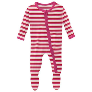 Girl's Print Bamboo Muffin Ruffle Footie with Zipper - Anniversary Candy Stripe KicKee Pants