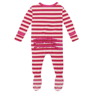 Girl's Print Bamboo Muffin Ruffle Footie with Zipper - Anniversary Candy Stripe KicKee Pants