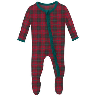 Girl's Print Bamboo Muffin Ruffle Footie with Zipper - Anniversary Plaid (WCA22) Baby & Toddler Sleepwear