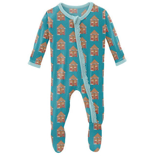 KicKee Pants Girls Print Muffin Ruffle Footie with Zipper - Bay Gingerbread