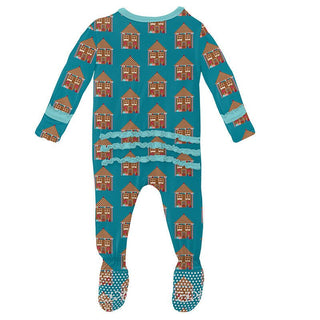 KicKee Pants Girls Print Muffin Ruffle Footie with Zipper - Bay Gingerbread