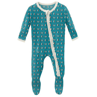 Girl's Print Bamboo Muffin Ruffle Footie with Zipper - Bay Penguins KicKee Pants