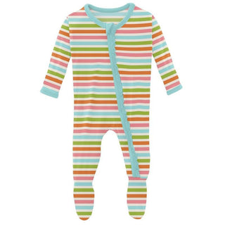 Girl's Print Bamboo Muffin Ruffle Footie with Zipper - Beach Day Stripe Baby & Toddler Sleepwear