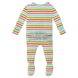 Girl's Print Bamboo Muffin Ruffle Footie with Zipper - Beach Day Stripe Baby & Toddler Sleepwear