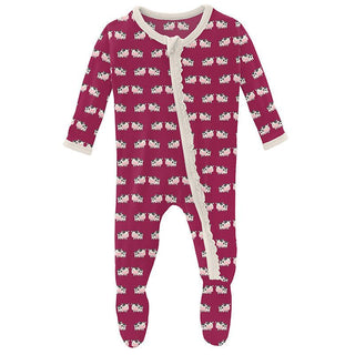 Girl's Print Bamboo Muffin Ruffle Footie with Zipper - Berry Cow (15ANV) Baby & Toddler Sleepwear