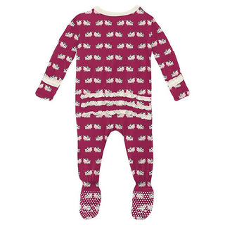 Girl's Print Bamboo Muffin Ruffle Footie with Zipper - Berry Cow (15ANV) Baby & Toddler Sleepwear