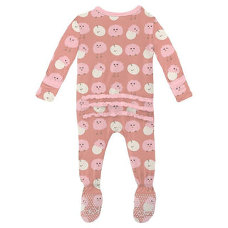 Girl's Print Bamboo Muffin Ruffle Footie with Zipper - Blush Peep Peeps Baby & Toddler Sleepwear