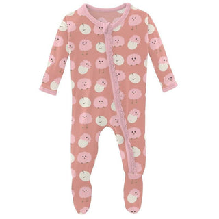 Girl's Print Bamboo Muffin Ruffle Footie with Zipper - Blush Peep Peeps Baby & Toddler Sleepwear