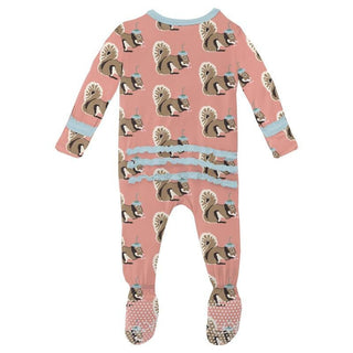 Girl's Print Bamboo Muffin Ruffle Footie with Zipper - Blush Squirrel with Flower Hat Baby & Toddler Sleepwear