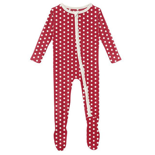 Girl's Print Bamboo Muffin Ruffle Footie with Zipper - Candy Apple Polka Dots Baby & Toddler Sleepwear