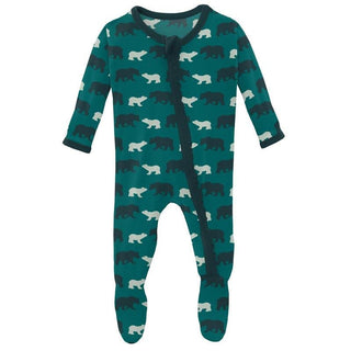 Girl's Print Bamboo Muffin Ruffle Footie with Zipper - Cedar Brown Bear (WCA22) Baby & Toddler Sleepwear