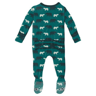 Girl's Print Bamboo Muffin Ruffle Footie with Zipper - Cedar Brown Bear (WCA22) Baby & Toddler Sleepwear