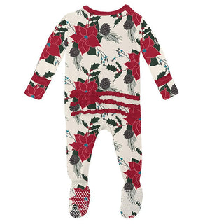 Girl's Print Bamboo Muffin Ruffle Footie with Zipper - Christmas Floral Baby & Toddler Sleepwear