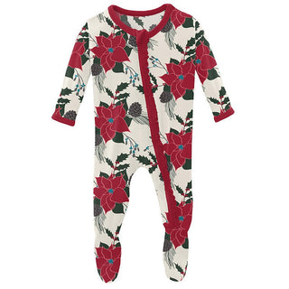 Girl's Print Bamboo Muffin Ruffle Footie with Zipper - Christmas Floral Baby & Toddler Sleepwear