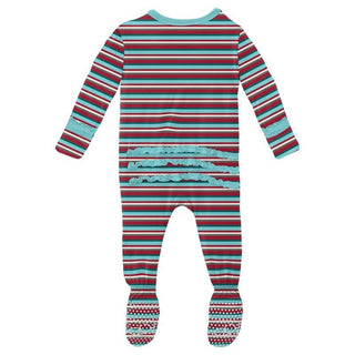 Girl's Print Bamboo Muffin Ruffle Footie with Zipper - Christmas Stripe (WCA22) Baby & Toddler Sleepwear