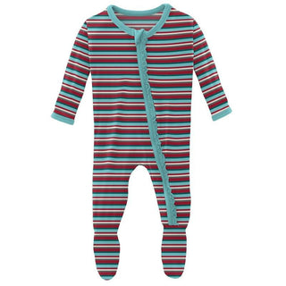 Girl's Print Bamboo Muffin Ruffle Footie with Zipper - Christmas Stripe (WCA22) Baby & Toddler Sleepwear