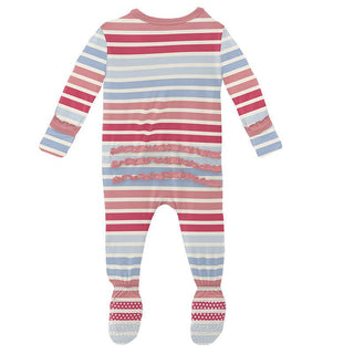 Girl's Print Bamboo Muffin Ruffle Footie with Zipper - Cotton Candy Stripe Baby & Toddler Sleepwear