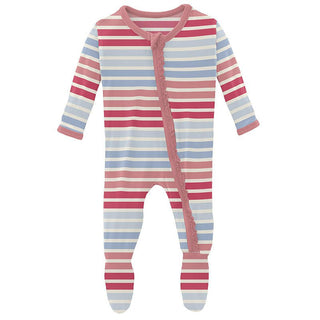 Girl's Print Bamboo Muffin Ruffle Footie with Zipper - Cotton Candy Stripe Baby & Toddler Sleepwear