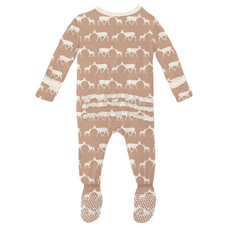 Girl's Print Bamboo Muffin Ruffle Footie with Zipper - Doe and Fawn (15ANV) KicKee Pants