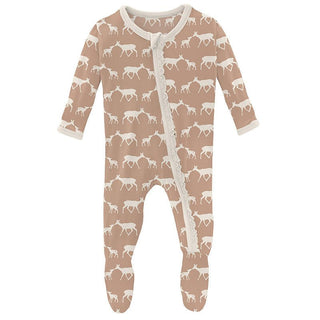 Girl's Print Bamboo Muffin Ruffle Footie with Zipper - Doe and Fawn (15ANV) Baby & Toddler Sleepwear