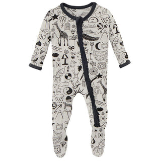 KicKee Pants Girls Print Muffin Ruffle Footie with Zipper - Doodles