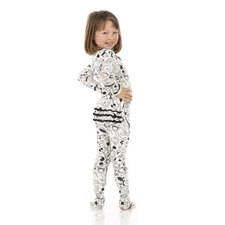 KicKee Pants Girls Print Muffin Ruffle Footie with Zipper - Doodles