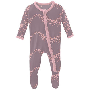 Girl's Print Bamboo Muffin Ruffle Footie with Zipper - Elderberry Sakura Wind Baby & Toddler Sleepwear