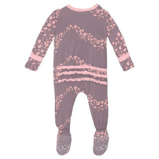 KicKee Pants Girls Print Muffin Ruffle Footie with Zipper - Elderberry Sakura Wind