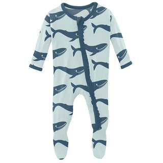 KicKee Pants Girls Print Muffin Ruffle Footie with Zipper - Fresh Air Blue Whales