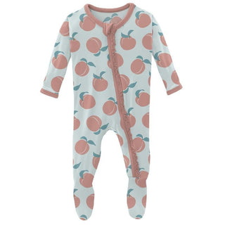 Girl's Print Bamboo Muffin Ruffle Footie with Zipper - Fresh Air Peaches KicKee Pants