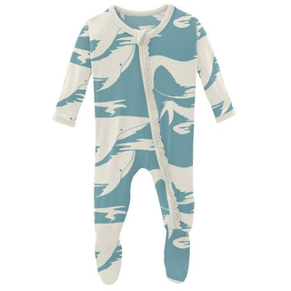 Girl's Print Bamboo Muffin Ruffle Footie with Zipper - Glacier Cloud Whales Baby & Toddler Sleepwear