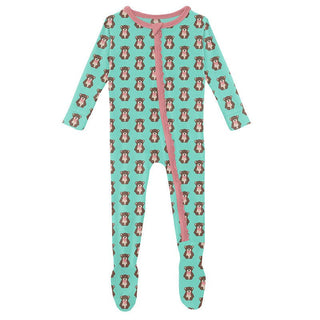 Girl's Print Bamboo Muffin Ruffle Footie with Zipper - Glass Teddy Bear Baby & Toddler Sleepwear