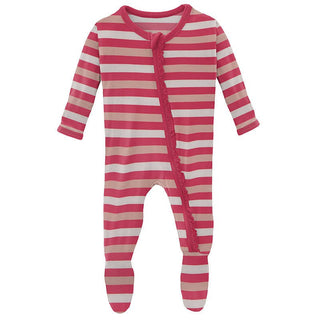 Girl's Print Bamboo Muffin Ruffle Footie with Zipper - Hopscotch Stripe KicKee Pants