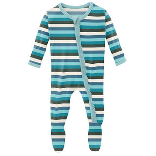 Girl's Print Bamboo Muffin Ruffle Footie with Zipper - Ice Multi Stripe Baby & Toddler Sleepwear