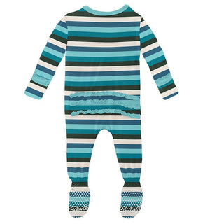 Girl's Print Bamboo Muffin Ruffle Footie with Zipper - Ice Multi Stripe Baby & Toddler Sleepwear