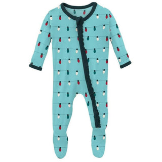 Girl's Print Bamboo Muffin Ruffle Footie with Zipper - Iceberg Holiday Lights (WCA22) Baby & Toddler Sleepwear