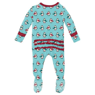 Girl's Print Bamboo Muffin Ruffle Footie with Zipper - Iceberg Penguins (WCA22) Baby & Toddler Sleepwear