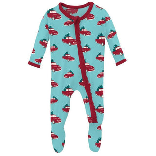 Girl's Print Bamboo Muffin Ruffle Footie with Zipper - Iceberg Trucks and Trees (WCA22) Baby & Toddler Sleepwear