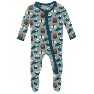 Girl's Print Bamboo Muffin Ruffle Footie with Zipper - Jade Sushi (15ANV) Baby & Toddler Sleepwear