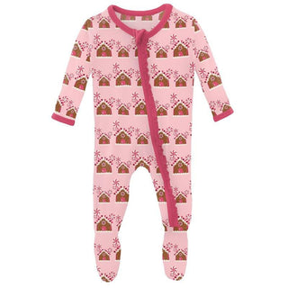 Girl's Print Bamboo Muffin Ruffle Footie with Zipper - Lotus Gingerbread (WCA22) Baby & Toddler Sleepwear