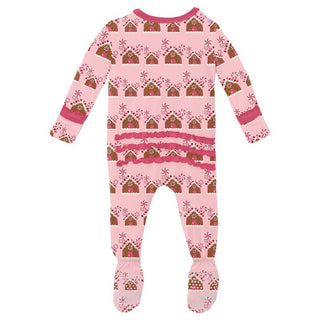 Girl's Print Bamboo Muffin Ruffle Footie with Zipper - Lotus Gingerbread (WCA22) KicKee Pants