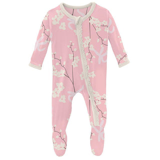 Girl's Print Bamboo Muffin Ruffle Footie with Zipper - Lotus Orchid (15ANV) Baby & Toddler Sleepwear